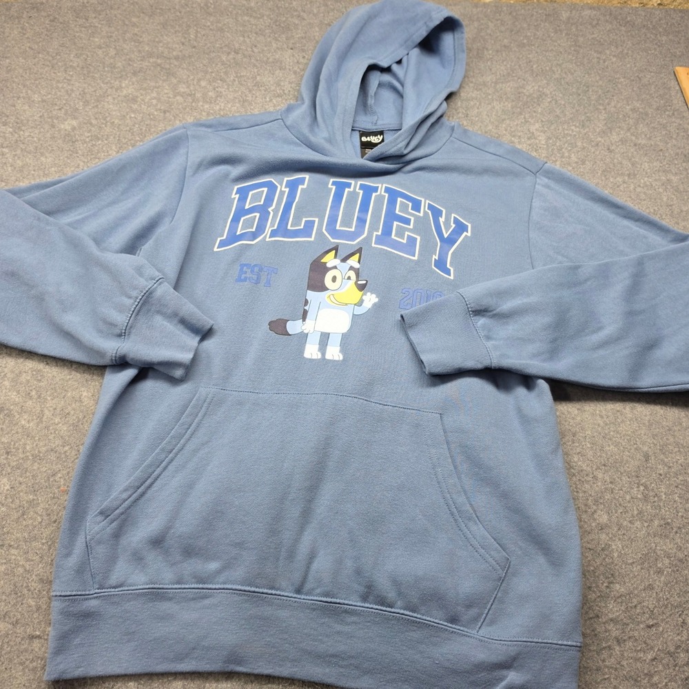 Bluey Mens Est 2018 Graphic Blue Hoodie Sweatshirt Size Medium